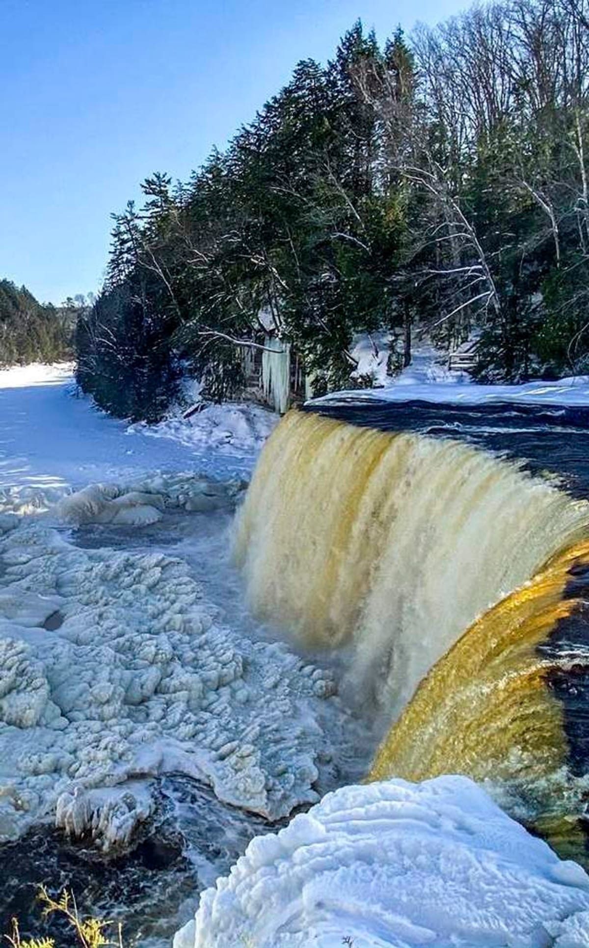 Ice covered Upper Tahquamenon Falls in the Upper Peninsula, Michigan